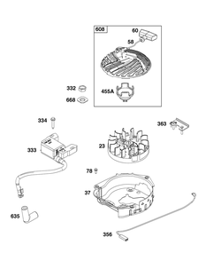 Flywheel, Ignition, And Starter Group Diagram and Parts List for 09P702-0234-H5 020000 - 09Z999 Briggs and Stratton Engine